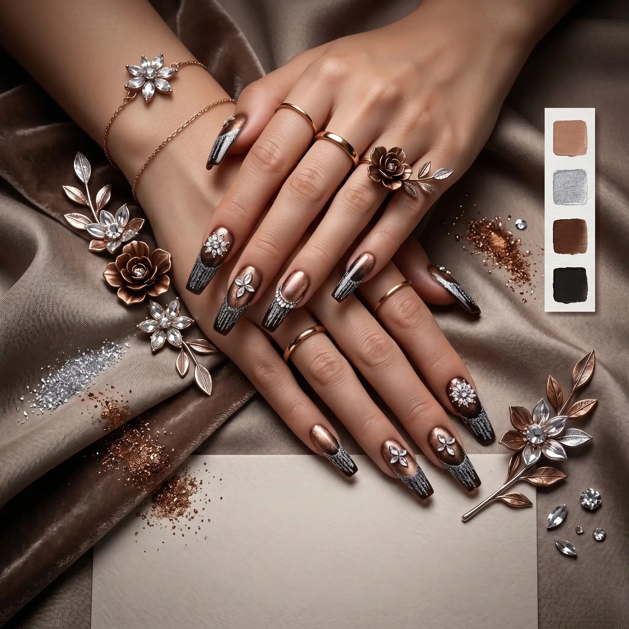 Kentrim Floral Long Coffin Press On Nails - 10 Pieces (Single Size)