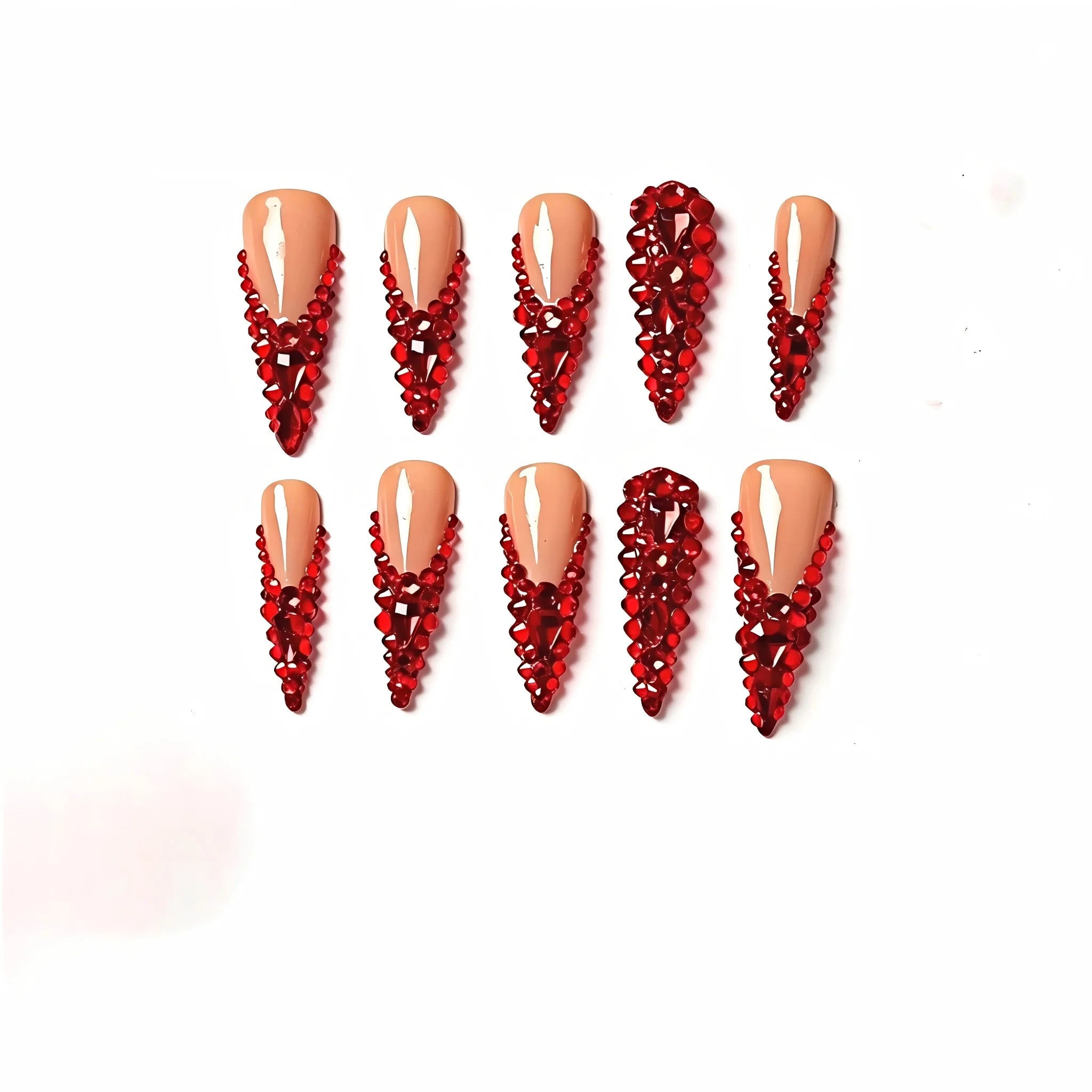 Kentrim Red Crystal Long Almond Press On Nails - 10 Pieces (Single Size)