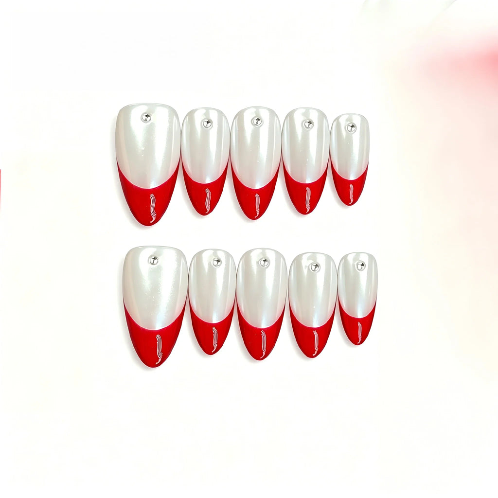Kentrim Red French Short Almond Press On Nails - 10 Pieces (Single Size)