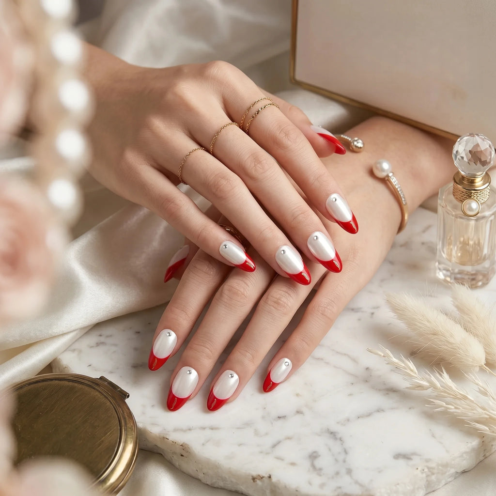 Kentrim Red French Short Almond Press On Nails - 10 Pieces (Single Size)