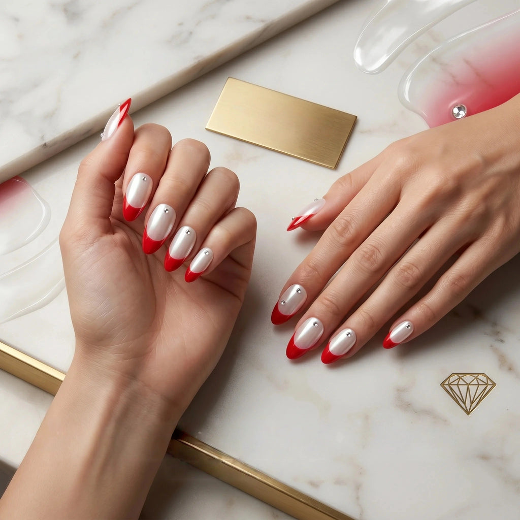 Kentrim Red French Short Almond Press On Nails - 10 Pieces (Single Size)