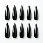 Kentrim Jelly Glue Black Kentrim Glossy Black Stiletto Press On Nails - 24 Pieces (12 Sizes)