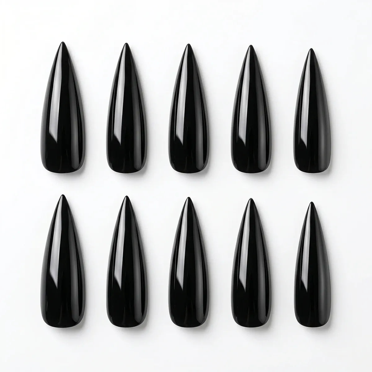 Kentrim Jelly Glue Black Kentrim Glossy Black Stiletto Press On Nails - 24 Pieces (12 Sizes)