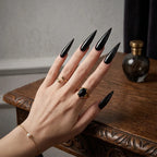Kentrim Jelly Glue Black Kentrim Glossy Black Stiletto Press On Nails - 24 Pieces (12 Sizes)