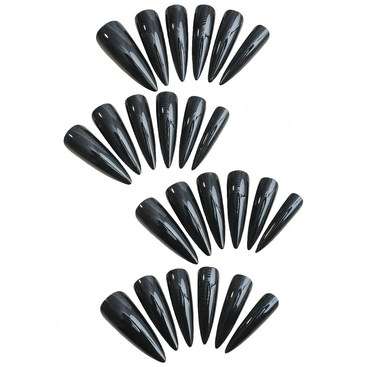 Kentrim Jelly Glue Black Kentrim Glossy Black Stiletto Press On Nails - 24 Pieces (12 Sizes) Main image