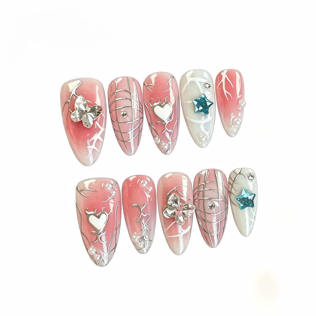 Kentrim Gothic Silver Web Press On Nails - 10 Pieces (Single Size)