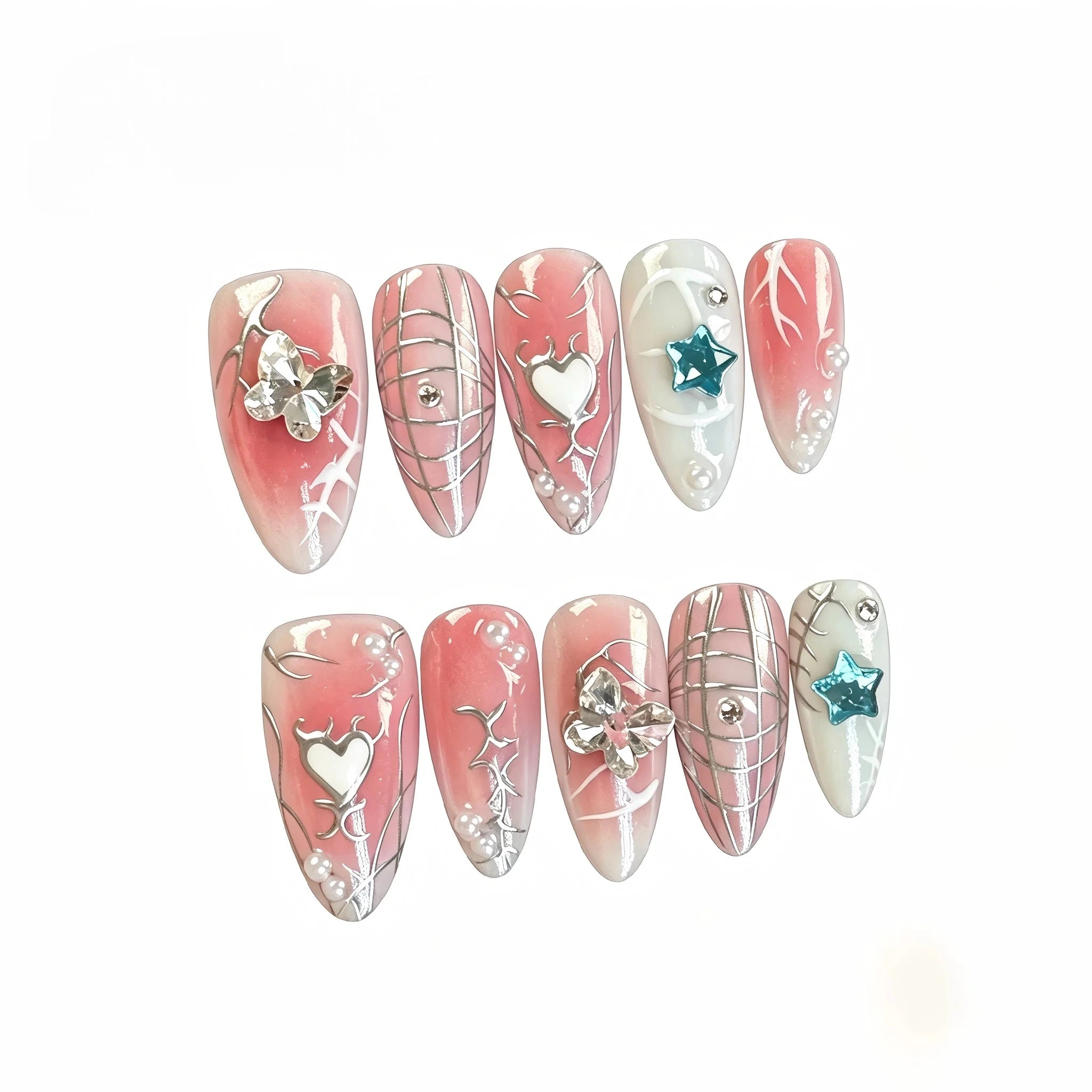 Kentrim Gothic Silver Web Press On Nails - 10 Pieces (Single Size)