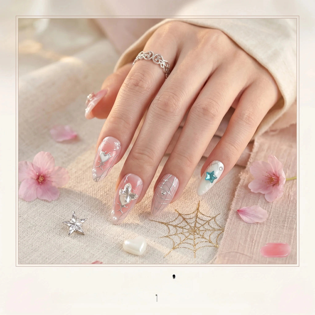 Kentrim Gothic Silver Web Press On Nails - 10 Pieces (Single Size)