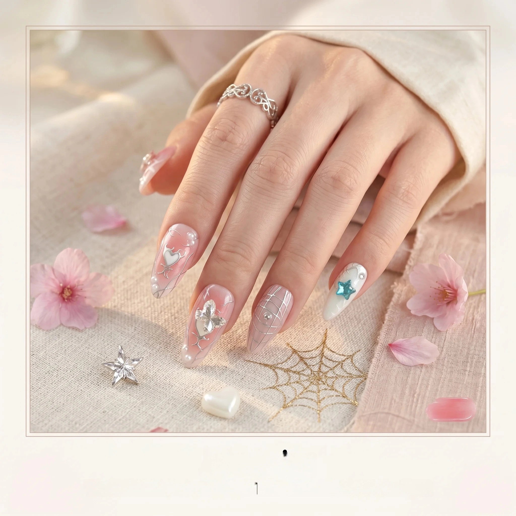Kentrim Gothic Silver Web Press On Nails - 10 Pieces (Single Size)