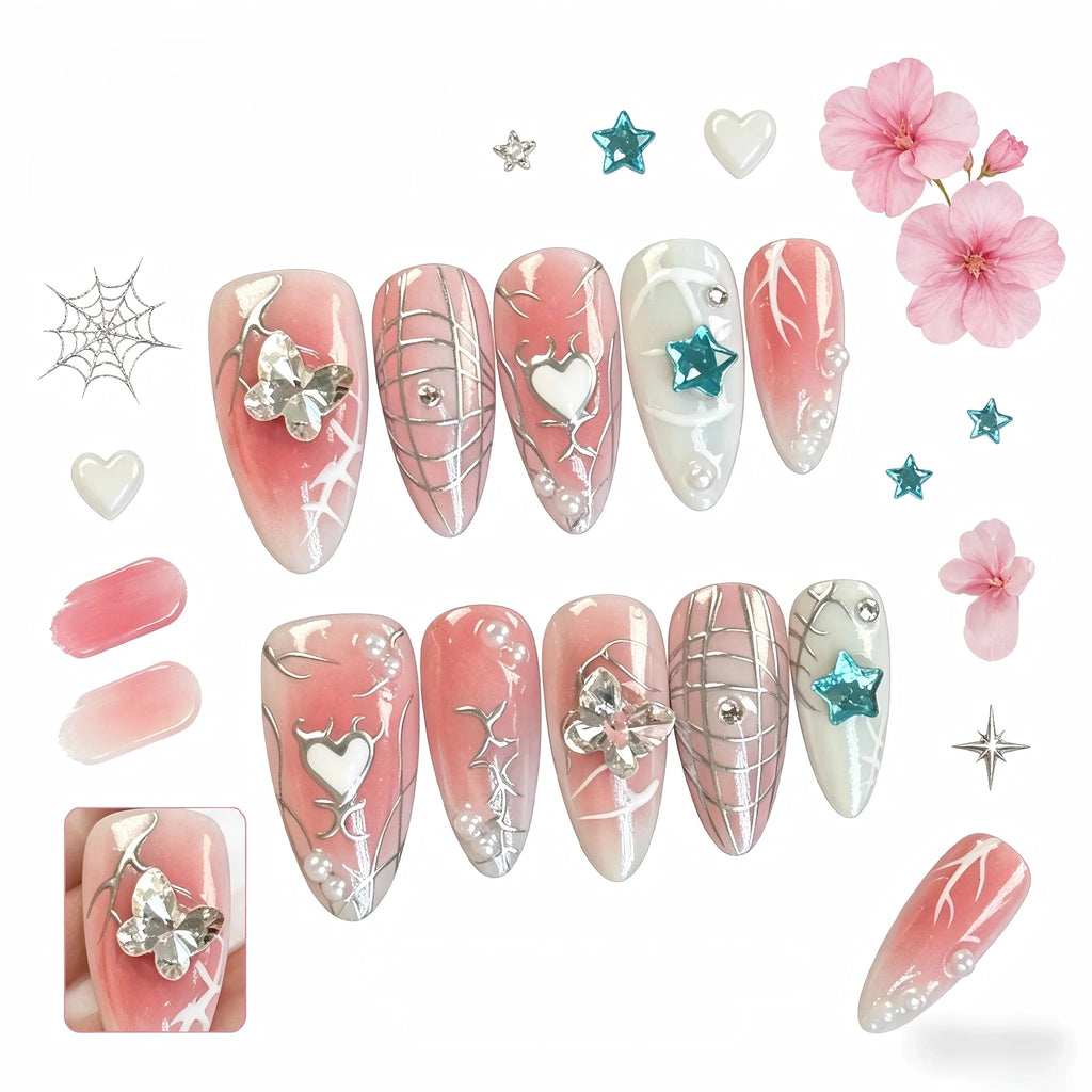 Kentrim Gothic Silver Web Press On Nails - 10 Pieces (Single Size)