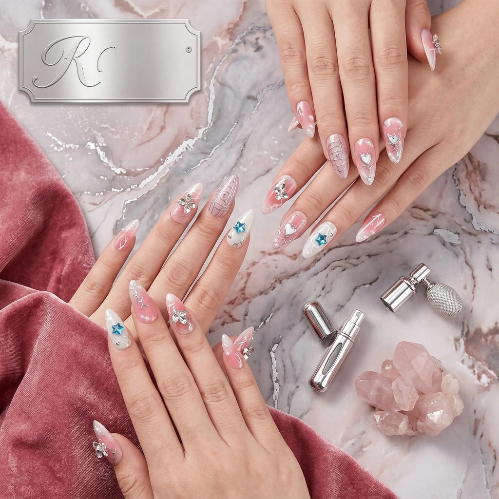 Kentrim Gothic Silver Web Press On Nails - 10 Pieces (Single Size)