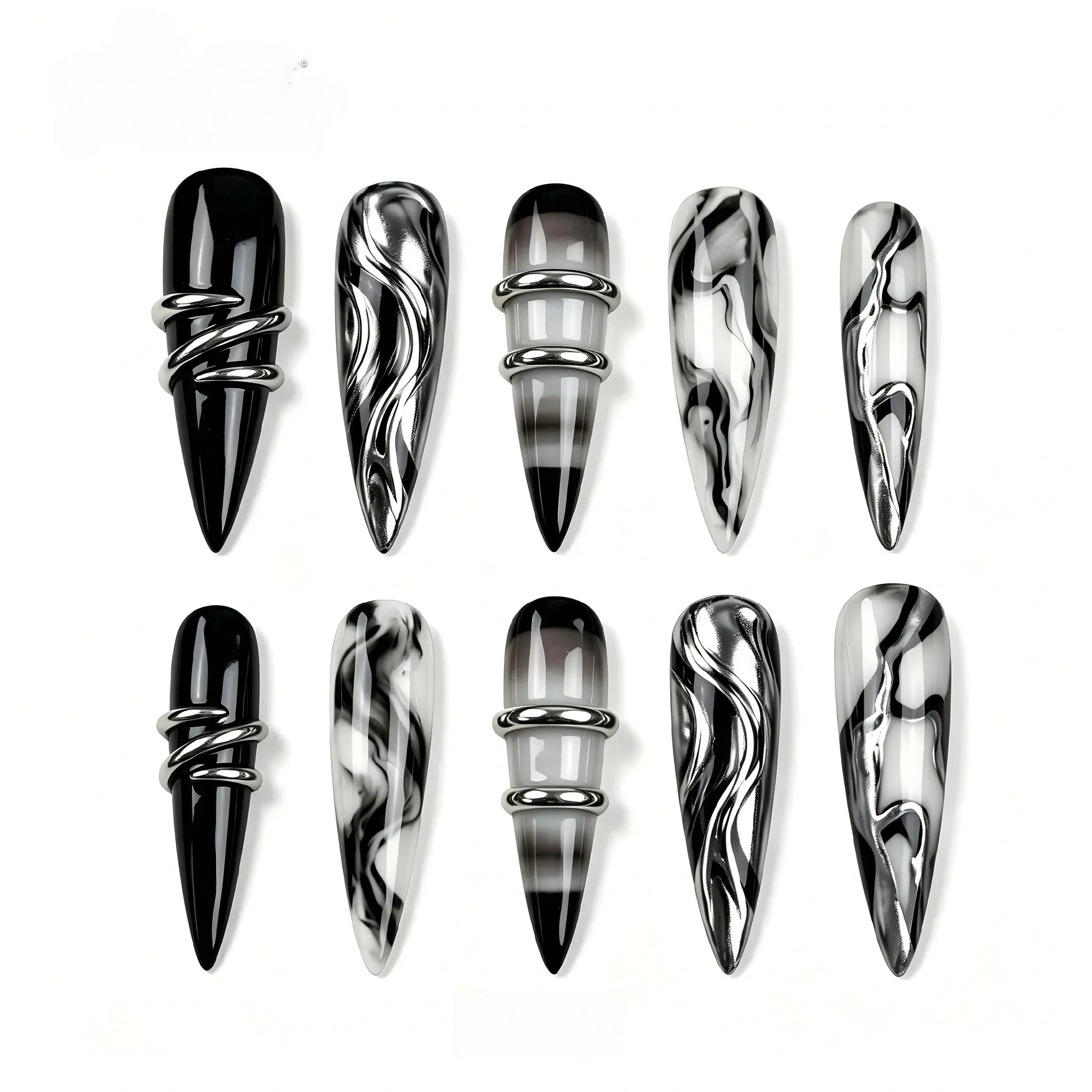 Kentrim Gothic Silver Ring & Marble Press On Nails- 30 Pieces, 15 Sizes Secondary image