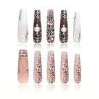 Kentrim Jelly Glue Brown Kentrim Snake Print French Tip Press On Nails - 30 Pieces (15 Sizes)