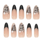 Press on Nails Kentrim Black French Tweed Pearl Almond Press On Nails - 30 Pieces, 15 Sizes Beige