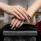 Press on Nails Kentrim Black Lace Red Rhinestone Spider Long Almond Press On Nails - 30 Pieces, 15 Sizes Black
