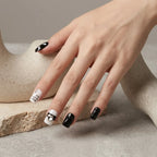 Press on Nails Kentrim Black White 3D Wave Heart Rhinestone Short Square Press On Nails - 30 Pieces, 15 Sizes Black