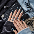 Press on Nails Kentrim Blue Marble Sword Cross Coffin Press On Nails - 30 Pieces (15 Sizes) Blue