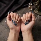 Press on Nails Kentrim Blue Marble Sword Cross Coffin Press On Nails - 30 Pieces (15 Sizes) Blue