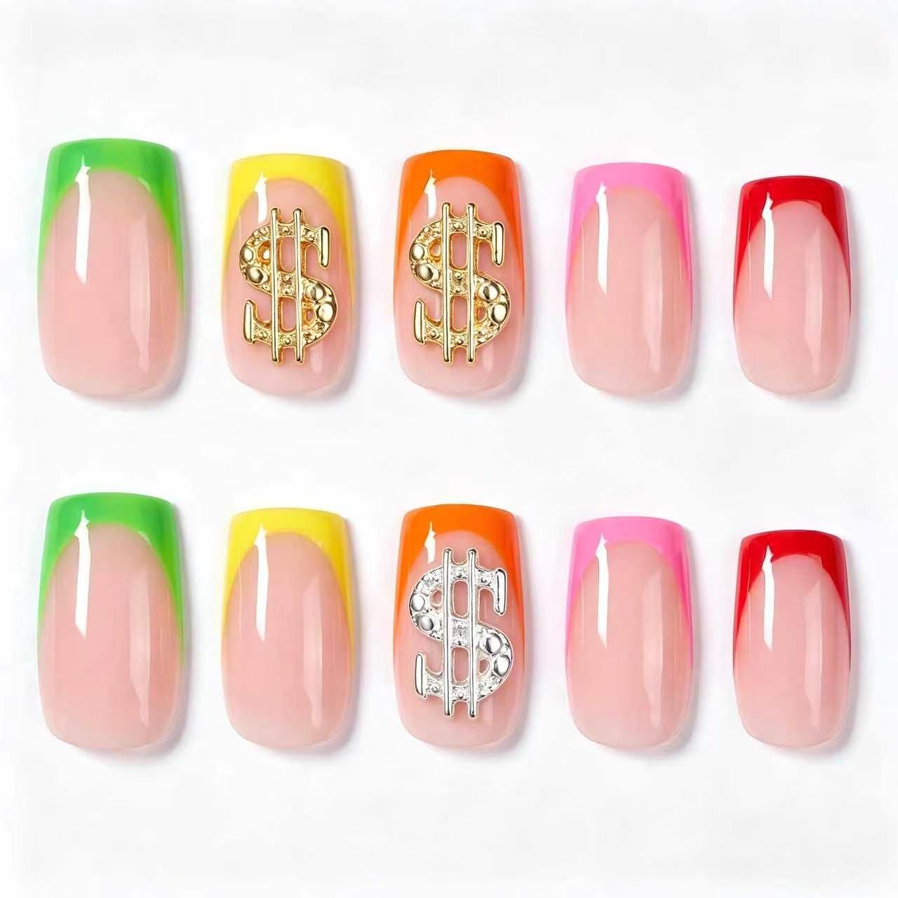 Rainbow Press On Nails – French Dollar Charms Coffin Design 30 Pieces, 15 Sizes Secondary image