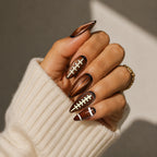 Kentrim Brown American Football Print Sports Long Almond Press On Nails - 24 Pieces 12 Sizes