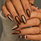 Kentrim Brown American Football Print Sports Long Almond Press On Nails - 24 Pieces 12 Sizes