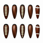 Kentrim Brown American Football Print Sports Long Almond Press On Nails - 24 Pieces 12 Sizes