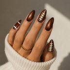 Kentrim Brown American Football Print Sports Long Almond Press On Nails - 24 Pieces 12 Sizes