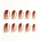 Press on Nails Kentrim Brown Coffee Cat Eye Gradient Medium Long Almond Press On Nails - 24 Pieces 12 Sizes Beige