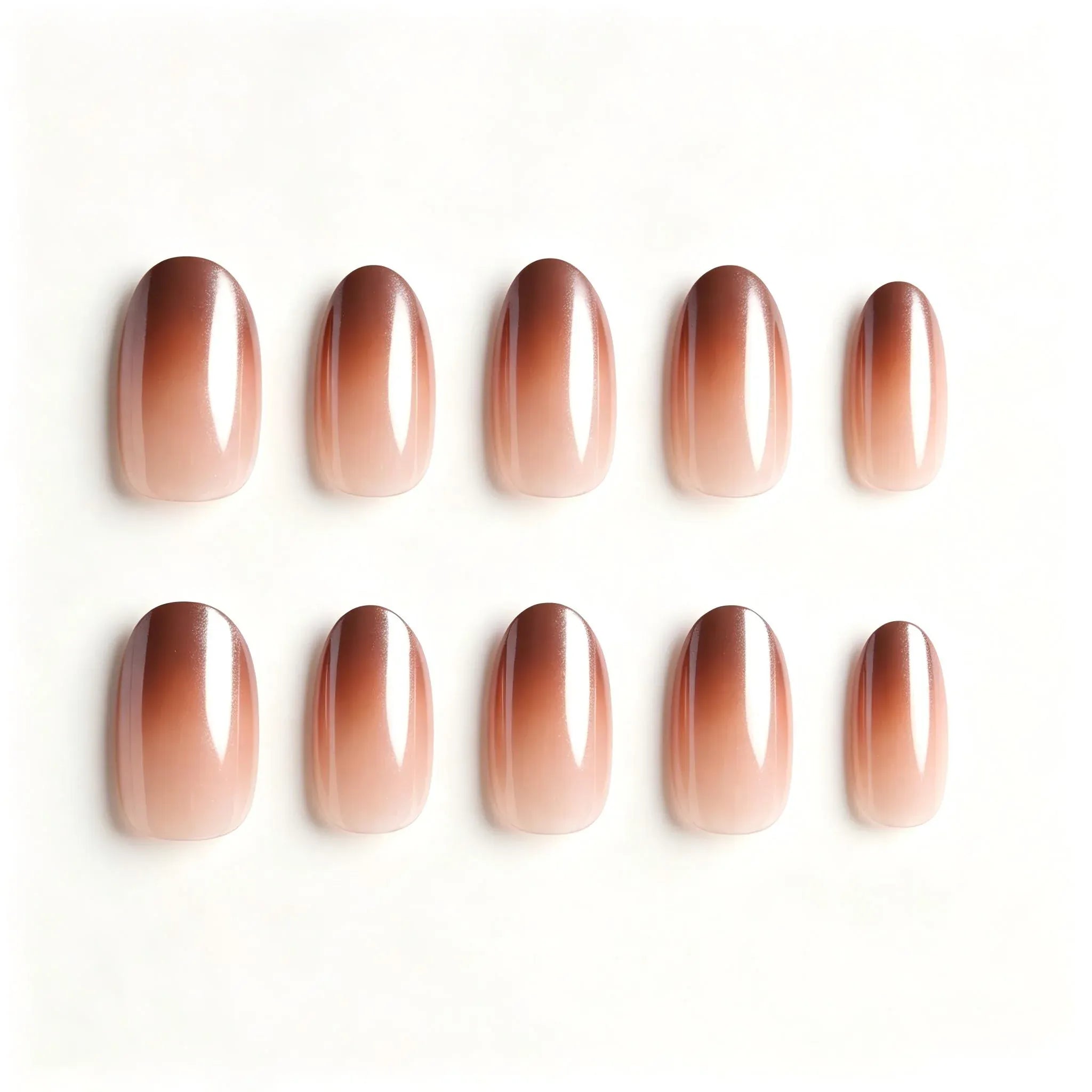 Press on Nails Kentrim Brown Coffee Cat Eye Gradient Medium Long Almond Press On Nails - 24 Pieces 12 Sizes Beige