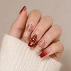 Press on Nails Kentrim Burgundy Gradient Firework Christmas Tree Long Coffin Press On Nails - 30 Pieces, 15 Sizes Pink