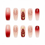 Press on Nails Kentrim Burgundy Gradient Firework Christmas Tree Long Coffin Press On Nails - 30 Pieces, 15 Sizes Pink