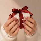 Press on Nails Kentrim Burgundy Gradient Firework Christmas Tree Long Coffin Press On Nails - 30 Pieces, 15 Sizes Pink