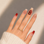 Press on Nails Kentrim Burgundy Gradient Firework Christmas Tree Long Coffin Press On Nails - 30 Pieces, 15 Sizes Pink