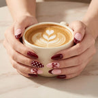 Press on Nails Kentrim Burgundy Polka Dot Bow Nude Long Almond Press On Nails - 30 Pieces, 15 Sizes Red