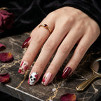 Press on Nails Kentrim Burgundy Rose Skull Medium Short Square Halloween Press On Nails - 24 Pieces 12 Sizes Red