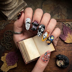 Press on Nails Kentrim Cartoon Halloween Pumpkin Ghost Mummy Bat Medium Long Almond Press On Nails - 24 Pieces 12 Sizes Black
