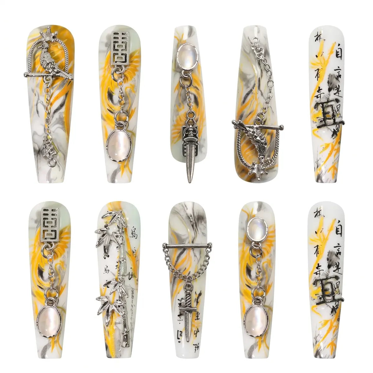 Chinese Style Press On Nails – Bamboo Sword Coffin Design 30 Pieces, 15 Sizes Secondary image