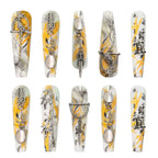 Press on Nails Kentrim Chinese Ink Bamboo Sword XL Long Coffin Press On Nails - 30 Pieces, 15 Sizes Yellow