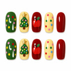 Press on Nails Kentrim Christmas Tree Apple Polka Dot Short Round Press On Nails - 30 Pieces, 15 Sizes Red