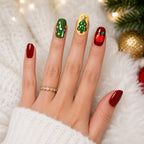 Press on Nails Kentrim Christmas Tree Apple Polka Dot Short Round Press On Nails - 30 Pieces, 15 Sizes Red