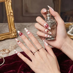 Press on Nails Kentrim Cream Red Heart Bow Almond Press On Nails - 30 Pieces, 15 Sizes White
