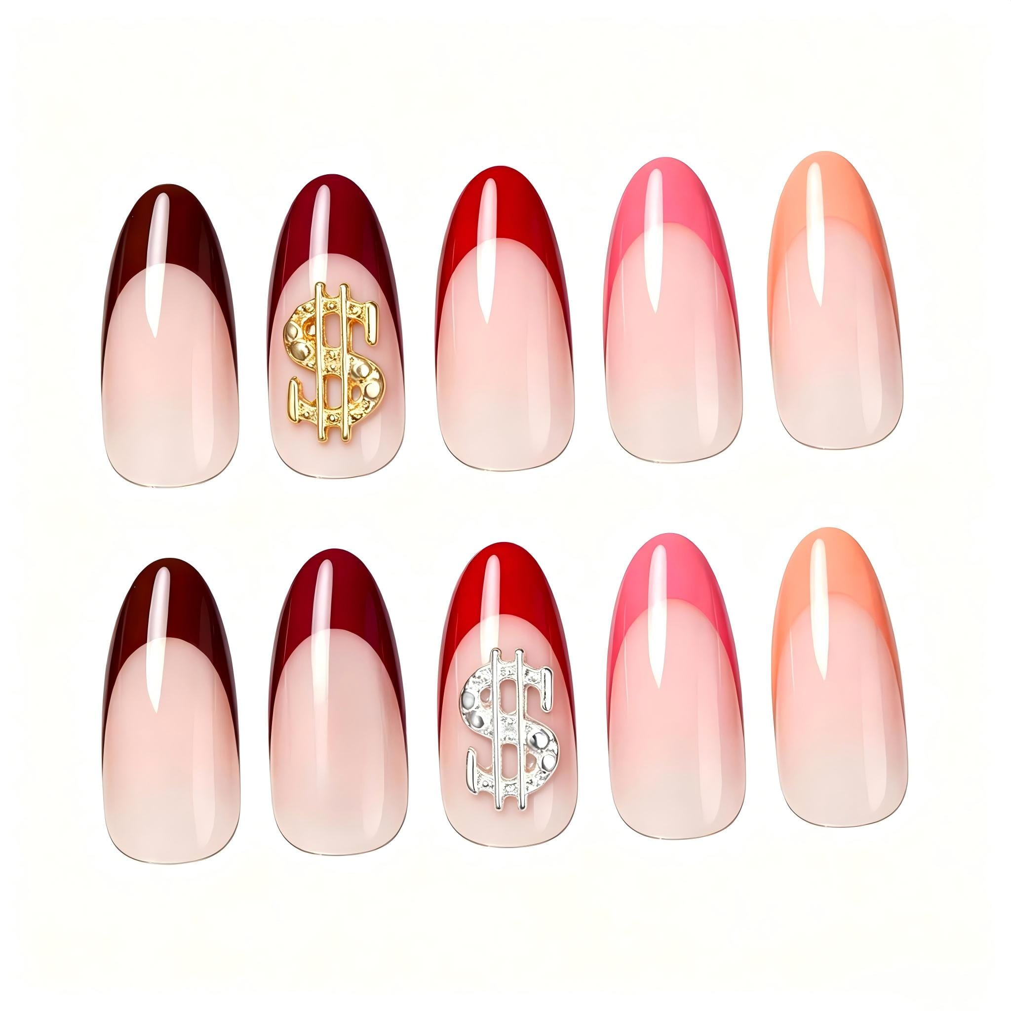 Press on Nails Kentrim French  Sign Dollar Press On Nails - 24 Pieces, 12 Sizes Red / Almond Main image