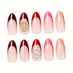 Press on Nails Kentrim French  Sign Dollar Press On Nails - 24 Pieces, 12 Sizes Red / Almond