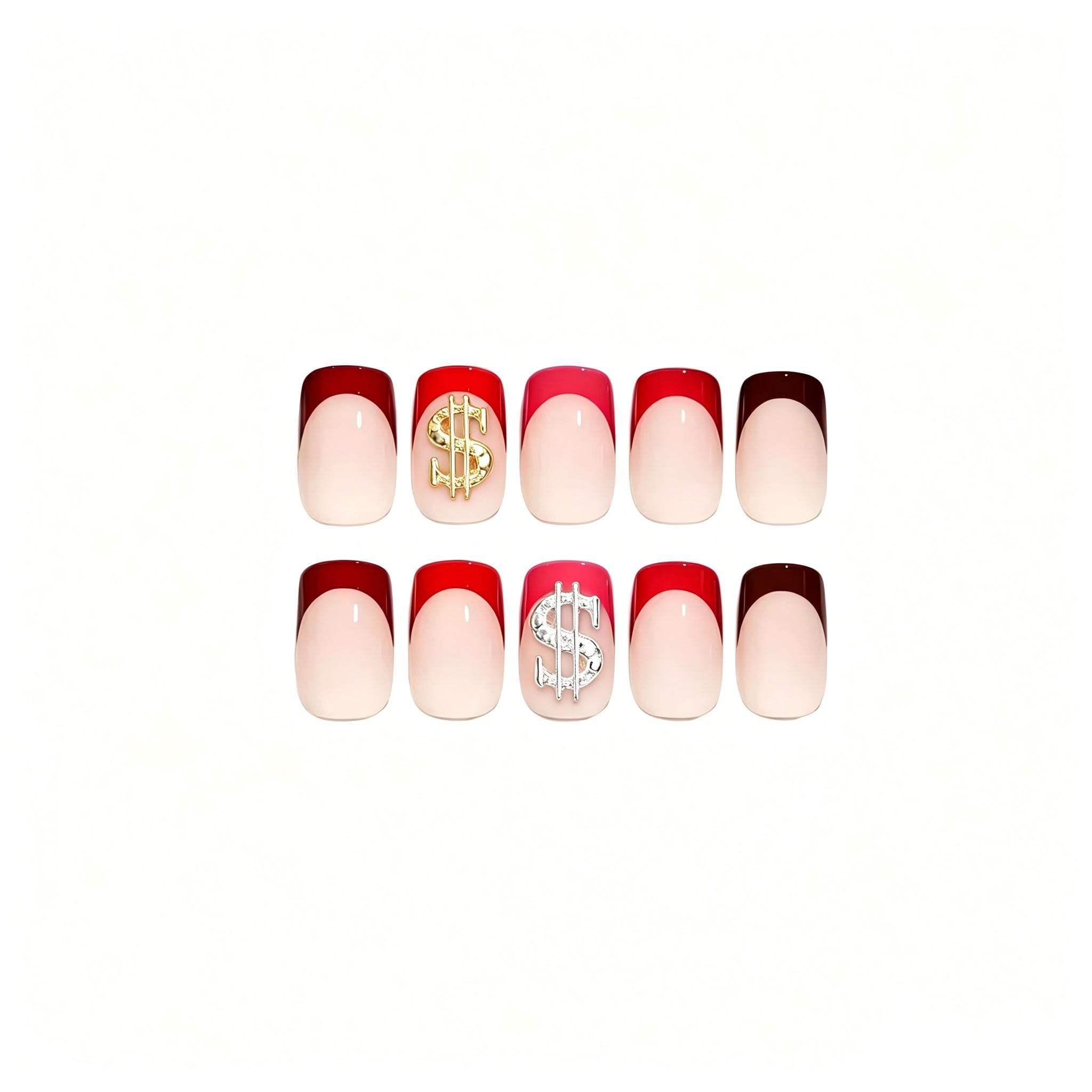 Press on Nails Kentrim French  Sign Dollar Press On Nails - 24 Pieces, 12 Sizes Red / Coffin