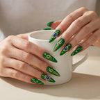 Kentrim Glossy Forest Green Gold Star Number Rhinestone Sports Fan Press On Nails - 24 Pieces 12 Sizes