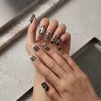 Press on Nails Kentrim Gothic Daisy Cross Metal Ring Short Square Press On Nails - 30 Pieces, 15 Sizes Black