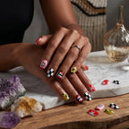 Press on Nails Kentrim Graffiti Checkerboard Funny Mouth Short Square Press On Nails - 30 Pieces, 15 Sizes White
