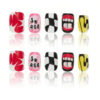 Press on Nails Kentrim Graffiti Checkerboard Funny Mouth Short Square Press On Nails - 30 Pieces, 15 Sizes White