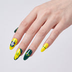 Kentrim Green Yellow Blue Number Star Sports Fan Long Almond Press On Nails - 24 Pieces 12 Sizes