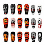 Press on Nails Kentrim Halloween Pumpkin Skeleton Spider Web Long Coffin Press On Nails - 24 Pieces 12 Sizes Red